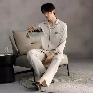 莫代尔 春秋季韩版休闲简约翻领开衫个性宽松无束缚家居服可外穿男士睡衣套装 男款
