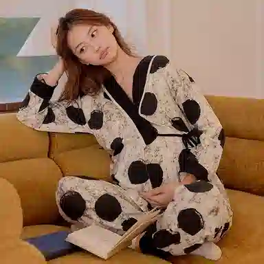 莫代尔 清新春秋气质一体式带杯垫月子家居服睡衣套装 女款