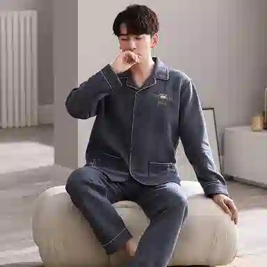 莫代尔 保暖个性时尚气质翻领开衫百搭舒适柔软细腻可外穿的家居服睡衣套装 男款