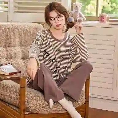 莫代尔 春秋开衫一体式免穿文胸清新气质家居服睡衣套装 女款