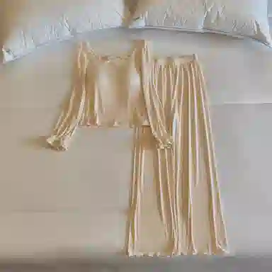 莫代尔 气质时尚百搭个性休闲简洁长袖长裤自带胸垫防凸点家居服可外穿女士睡衣套装 女款