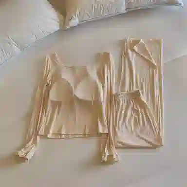 莫代尔 气质时尚百搭个性休闲简洁长袖长裤自带胸垫防凸点家居服可外穿女士睡衣套装 女款