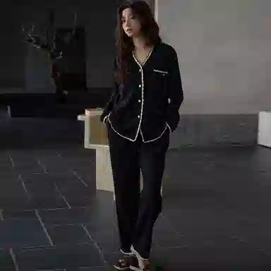 莫代尔 舒适柔软亲肤细腻翻领开衫个性时尚气质百搭不易起球家居服可外穿睡衣套装 女款