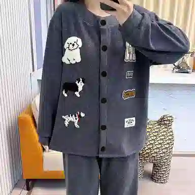 莫代尔 春秋季轻盈透气个性百搭舒适柔软亲肤细腻宽松长袖长裤家居服可外穿睡衣套装 女款