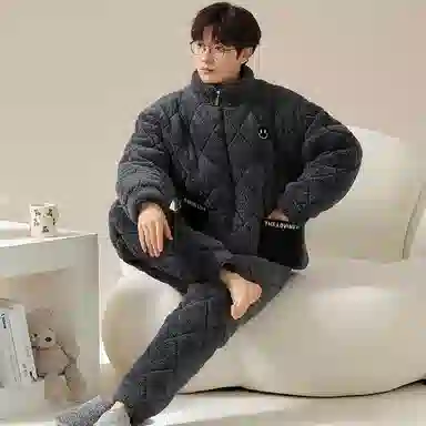 莫代尔 舒适柔软细腻半高领拉链款个性百搭保暖加厚长袖长裤家居服可外穿睡衣套装 男款