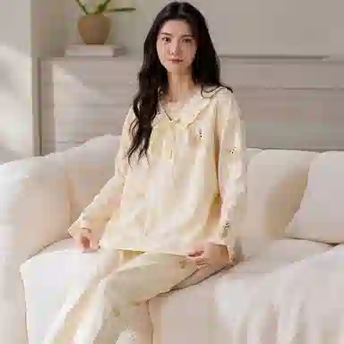 莫代尔 个性时尚气质百搭纯棉圆领套头宽松休闲简约长袖长裤家居服可外穿睡衣套装 女款