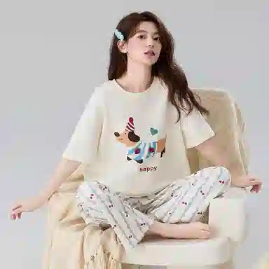 莫代尔 时尚气质百搭个性圆领套头轻柔简洁家居服可外穿女士睡衣套装 女款