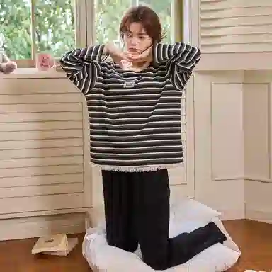 莫代尔 春秋开衫气质经典一体式免穿文胸清新家居服睡衣套装 女款