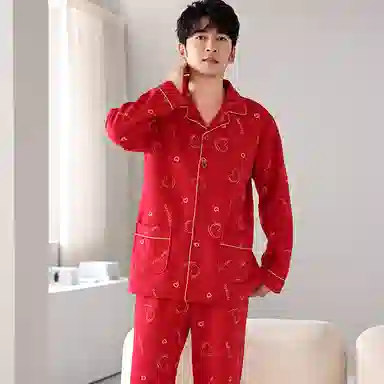 莫代尔 个性百搭耐磨耐穿翻领开衫轻盈亲肤柔软可外穿的家居服睡衣套装 男款