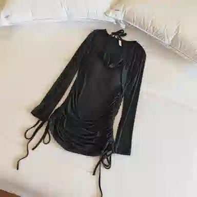 莫代尔 韩版休闲简约舒适轻柔细腻长袖裙宽松显瘦自带胸垫防凸点家居裙睡裙 女款