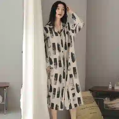 莫代尔 简洁宽松时尚百搭舒适柔软亲肤细腻个性气质长袖裙家居裙睡裙 女款