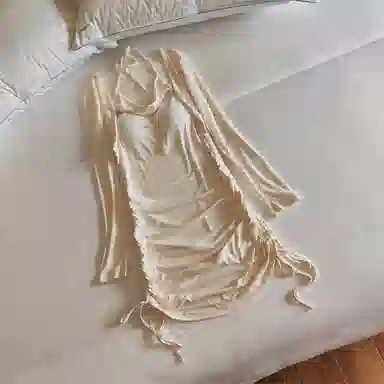 莫代尔 韩版休闲简约舒适轻柔细腻长袖裙宽松显瘦自带胸垫防凸点家居裙睡裙 女款