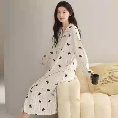 莫代尔 纯棉舒适轻柔亲肤细腻长袖裙时尚气质百搭个性简约家居裙睡裙 女款