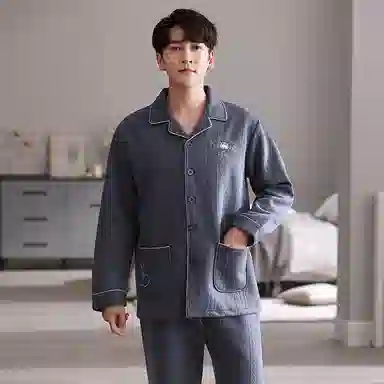 莫代尔 保暖个性时尚气质翻领开衫百搭舒适柔软细腻可外穿的家居服睡衣套装 男款