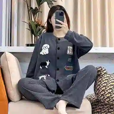 莫代尔 春秋季轻盈透气个性百搭舒适柔软亲肤细腻宽松长袖长裤家居服可外穿睡衣套装 女款