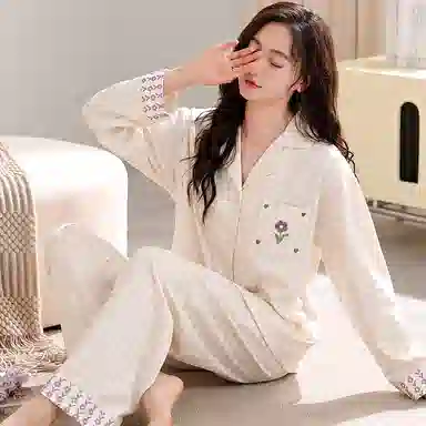 莫代尔 春秋季个性时尚百搭轻柔亲肤透气细腻长袖长裤家居服可外穿女士睡衣套装 女款