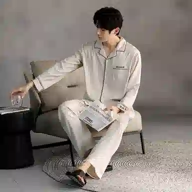 莫代尔 春秋季韩版休闲简约翻领开衫个性宽松无束缚家居服可外穿男士睡衣套装 男款