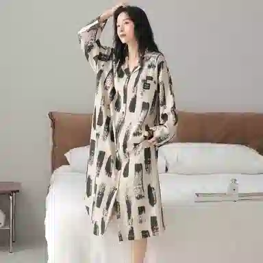 莫代尔 简洁宽松时尚百搭舒适柔软亲肤细腻个性气质长袖裙家居裙睡裙 女款