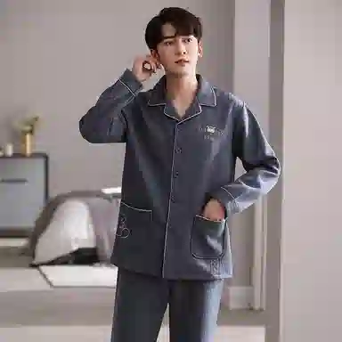 莫代尔 保暖个性时尚气质翻领开衫百搭舒适柔软细腻可外穿的家居服睡衣套装 男款