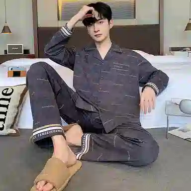 莫代尔 春秋季休闲简约百搭个性翻领开衫舒适轻柔细腻长袖长裤家居服可外穿睡衣套装 男款