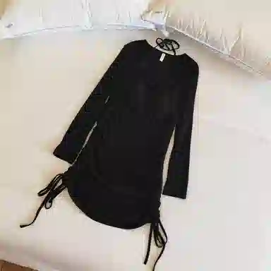 莫代尔 韩版休闲简约舒适轻柔细腻长袖裙宽松显瘦自带胸垫防凸点家居裙睡裙 女款