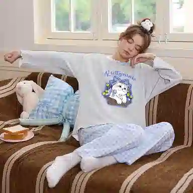 莫代尔 休闲简约保暖舒适圆领套头时尚气质长袖长裤家居服可外穿睡衣套装 女款