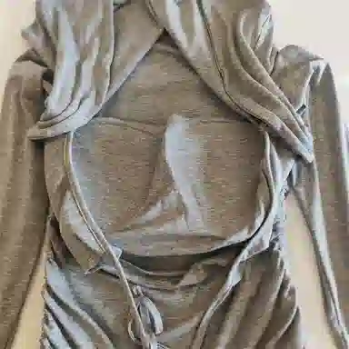 莫代尔 韩版休闲简约舒适轻柔细腻长袖裙宽松显瘦自带胸垫防凸点家居裙睡裙 女款