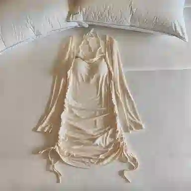 莫代尔 韩版休闲简约舒适轻柔细腻长袖裙宽松显瘦自带胸垫防凸点家居裙睡裙 女款