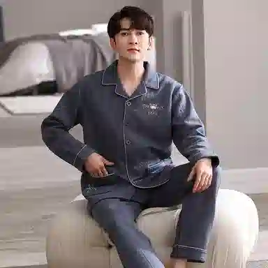 莫代尔 保暖个性时尚气质翻领开衫百搭舒适柔软细腻可外穿的家居服睡衣套装 男款