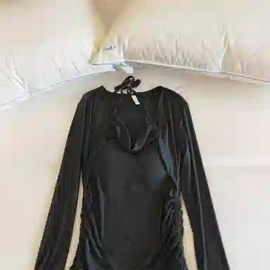 莫代尔 韩版休闲简约舒适轻柔细腻长袖裙宽松显瘦自带胸垫防凸点家居裙睡裙 女款