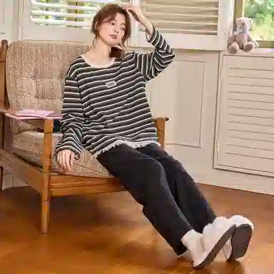 莫代尔 春秋开衫气质经典一体式免穿文胸清新家居服睡衣套装 女款