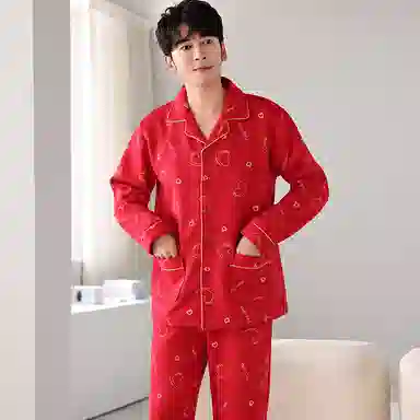 莫代尔 个性百搭耐磨耐穿翻领开衫轻盈亲肤柔软可外穿的家居服睡衣套装 男款