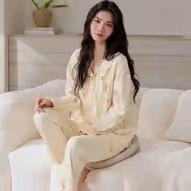 莫代尔 个性时尚气质百搭纯棉圆领套头宽松休闲简约长袖长裤家居服可外穿睡衣套装 女款