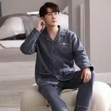 莫代尔 保暖个性时尚气质翻领开衫百搭舒适柔软细腻可外穿的家居服睡衣套装 男款