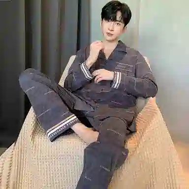 莫代尔 春秋季休闲简约百搭个性翻领开衫舒适轻柔细腻长袖长裤家居服可外穿睡衣套装 男款