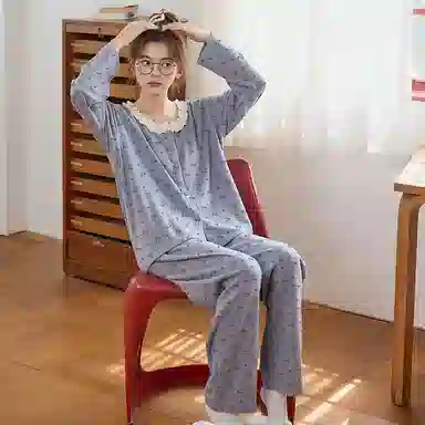 莫代尔 舒适柔软亲肤细腻保暖休闲简约个性时尚百搭长袖长裤家居服可外穿睡衣套装 女款