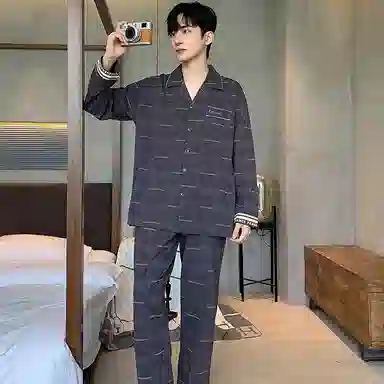 莫代尔 春秋季休闲简约百搭个性翻领开衫舒适轻柔细腻长袖长裤家居服可外穿睡衣套装 男款