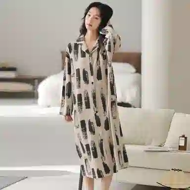 莫代尔 简洁宽松时尚百搭舒适柔软亲肤细腻个性气质长袖裙家居裙睡裙 女款