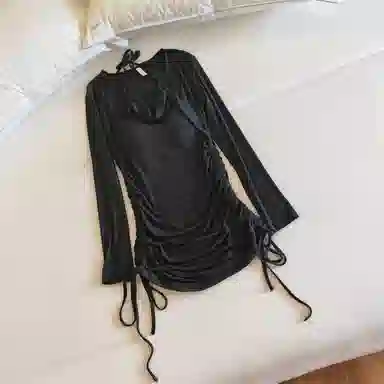 莫代尔 韩版休闲简约舒适轻柔细腻长袖裙宽松显瘦自带胸垫防凸点家居裙睡裙 女款