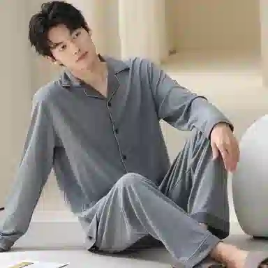 莫代尔 春秋季休闲简约舒适翻领开衫耐磨耐穿百搭个性无束缚家居服可外穿男士睡衣套装 男款