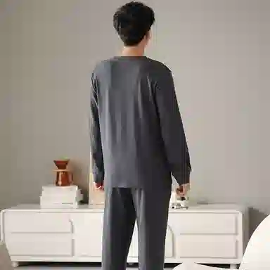莫代尔 纯棉个性轻熟风舒适翻领开衫时尚百搭宽松长袖长裤家居服可外穿睡衣套装 男款