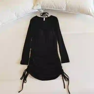 莫代尔 韩版休闲简约舒适轻柔细腻长袖裙宽松显瘦自带胸垫防凸点家居裙睡裙 女款