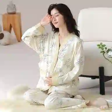 莫代尔 春秋清新带杯垫气质一体式月子家居服睡衣套装 女款