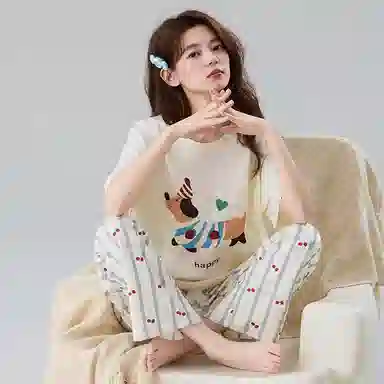 莫代尔 时尚气质百搭个性圆领套头轻柔简洁家居服可外穿女士睡衣套装 女款