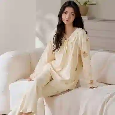 莫代尔 个性时尚气质百搭纯棉圆领套头宽松休闲简约长袖长裤家居服可外穿睡衣套装 女款