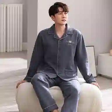 莫代尔 保暖个性时尚气质翻领开衫百搭舒适柔软细腻可外穿的家居服睡衣套装 男款