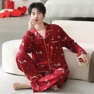 莫代尔 时尚百搭舒适柔软亲肤细腻长袖长裤家居服可外穿睡衣套装 男女同款