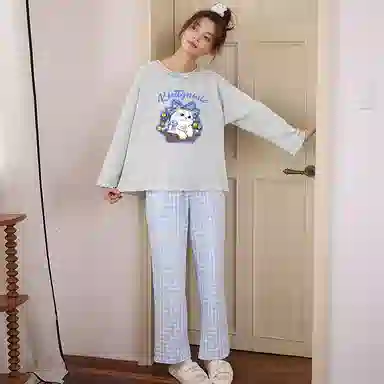 莫代尔 休闲简约保暖舒适圆领套头时尚气质长袖长裤家居服可外穿睡衣套装 女款