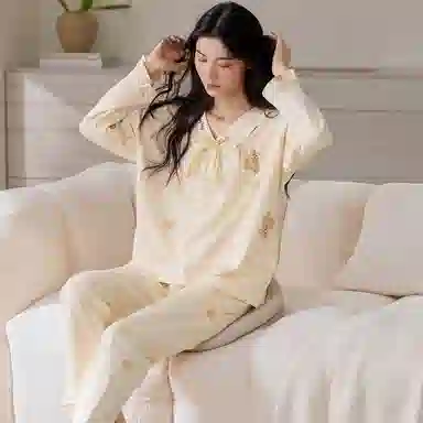 莫代尔 个性时尚气质百搭纯棉圆领套头宽松休闲简约长袖长裤家居服可外穿睡衣套装 女款