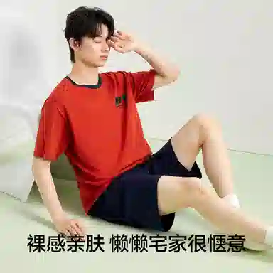 有棵树 纯棉圆领可外穿家居服舒适透气短袖五分裤夏季睡衣套装 男款 礼袋装